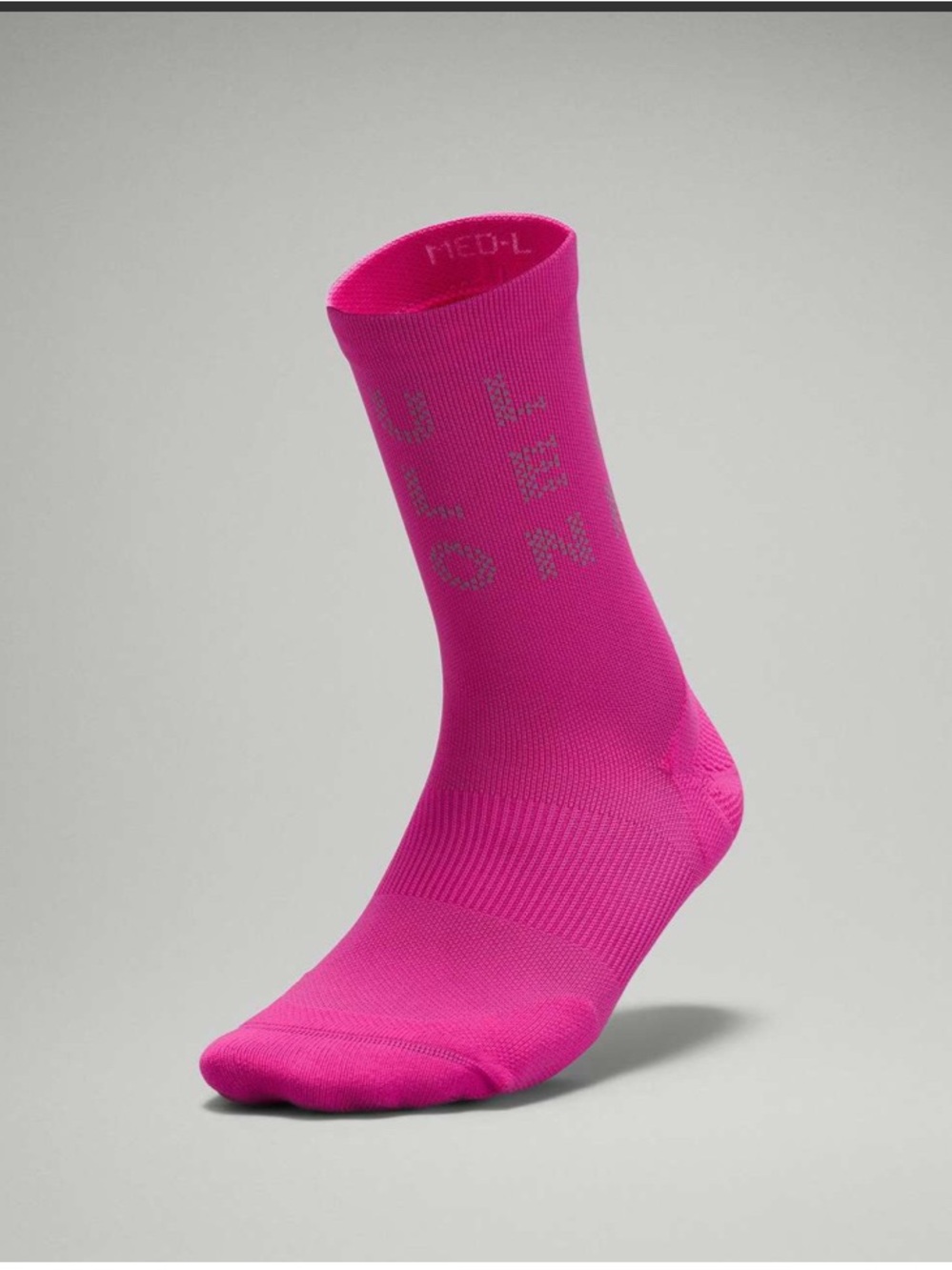Lululemon Womens Power Stride Crew Sock Reflective Sonic Pink Sz Medium NWT